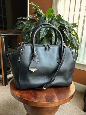 REBECCA MINKOFF Calfskin Leather Two-Way Shoulder Bag, Black